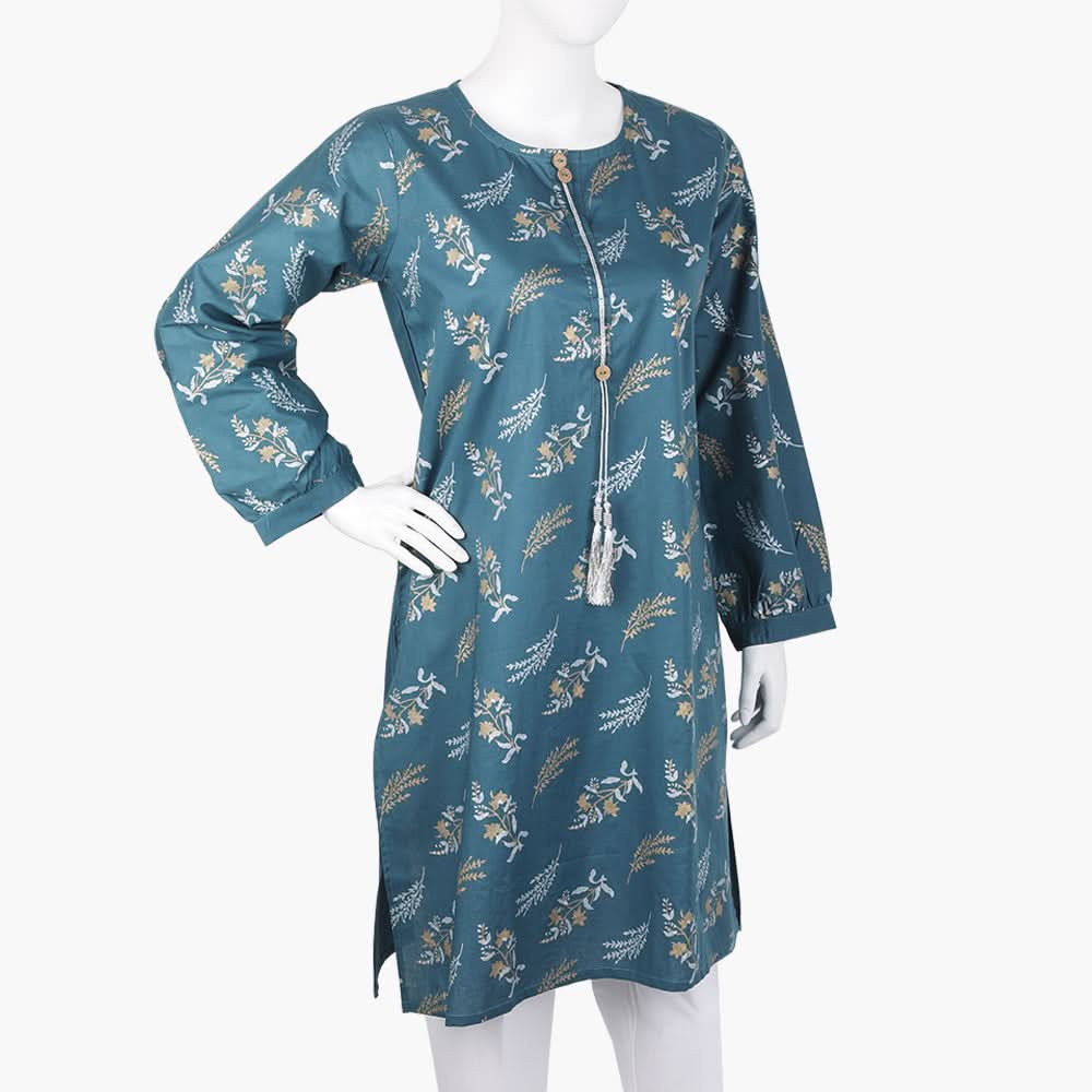 Women's Printed Kurti - Steel Green, Women Ready Kurtis, Chase Value, Chase Value