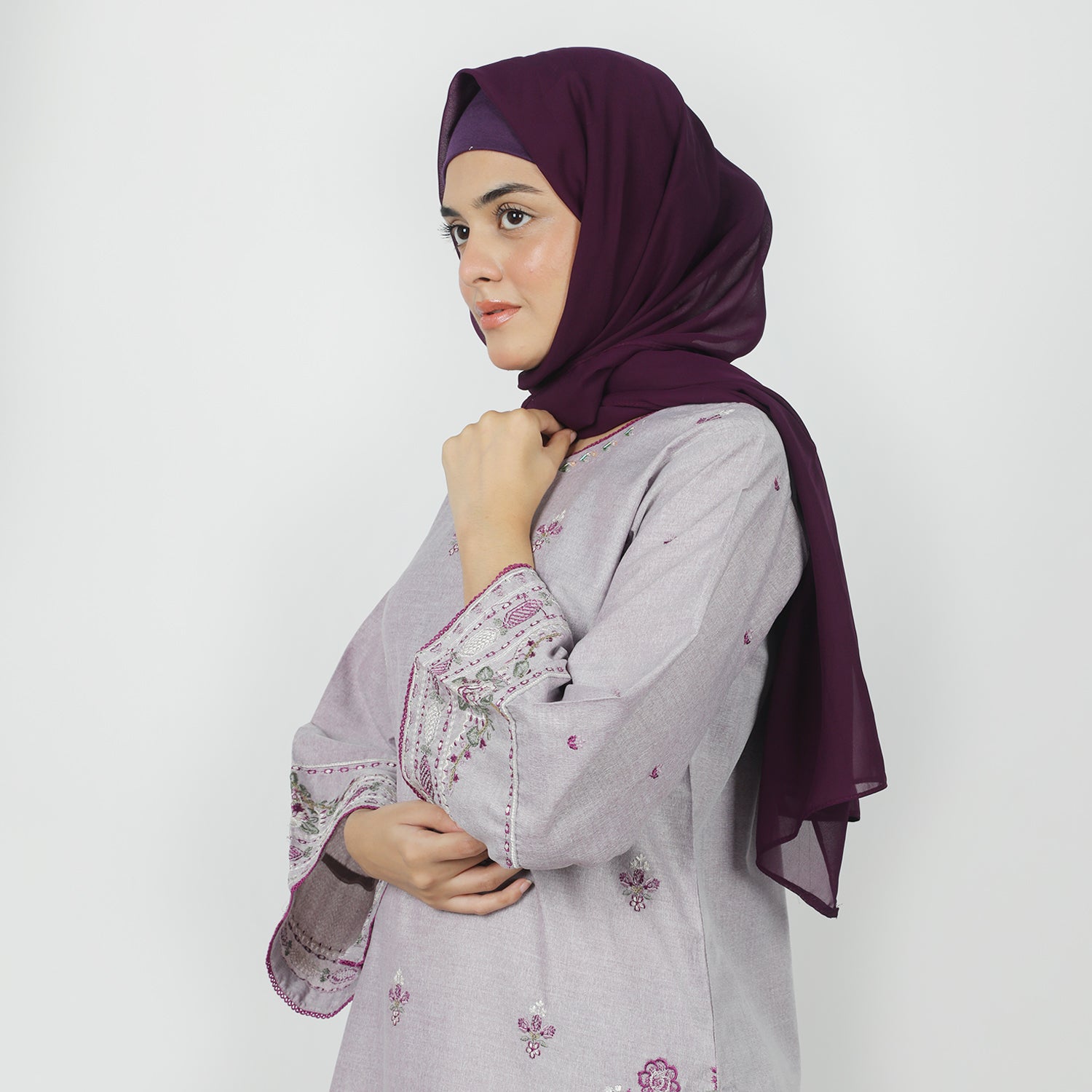 Women's Chambray Emboridered 2pcs Suit - Purple, Women Shalwar Suits, Chase Value, Chase Value