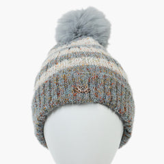 Women's Woolen Striper Cap - Light Grey, Women Hats & Caps, Chase Value, Chase Value