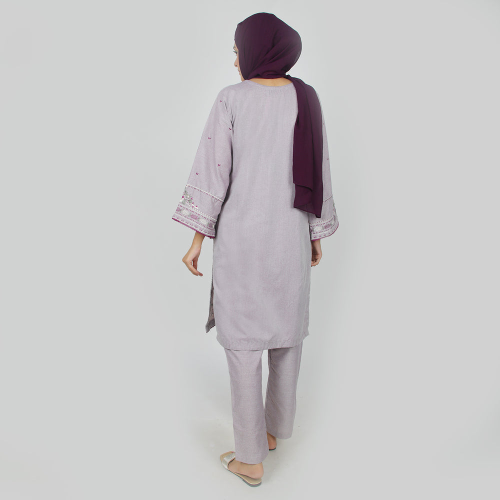 Women's Chambray Emboridered 2pcs Suit - Purple, Women Shalwar Suits, Chase Value, Chase Value