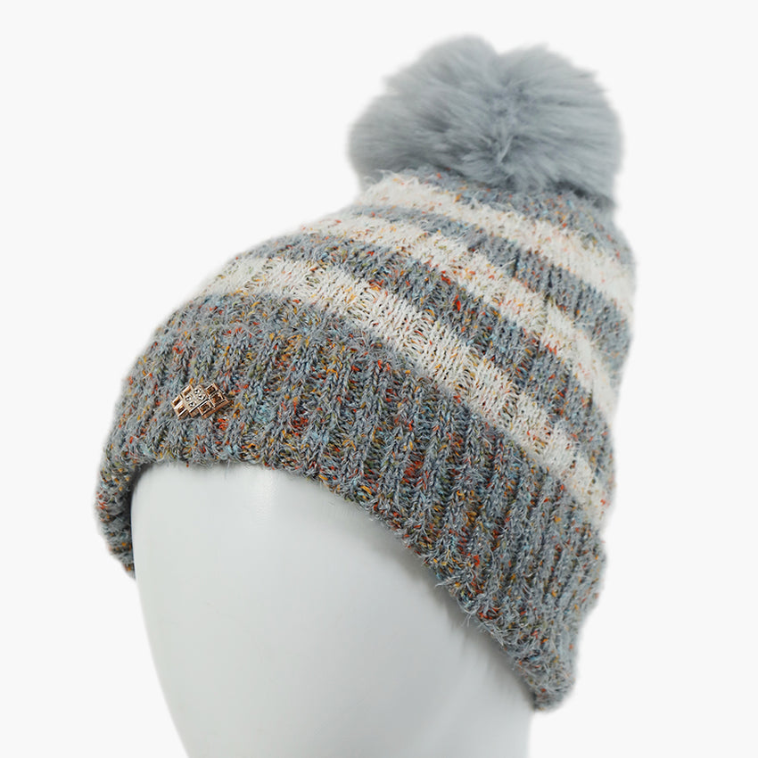 Women's Woolen Striper Cap - Light Grey, Women Hats & Caps, Chase Value, Chase Value