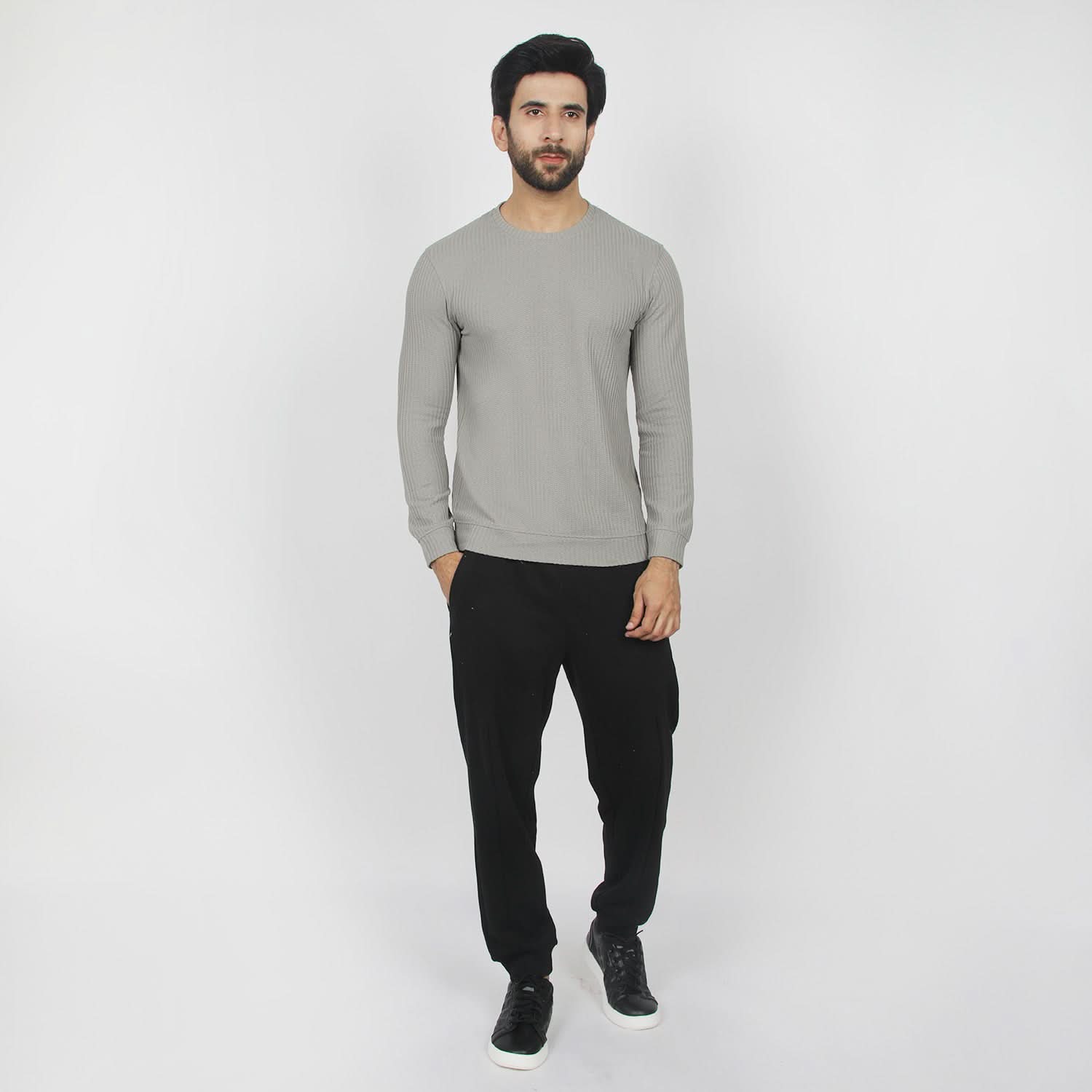 Men's Full Sleeves Round Neck T-Shirt - Grey, Men's T-Shirts & Polos, Chase Value, Chase Value