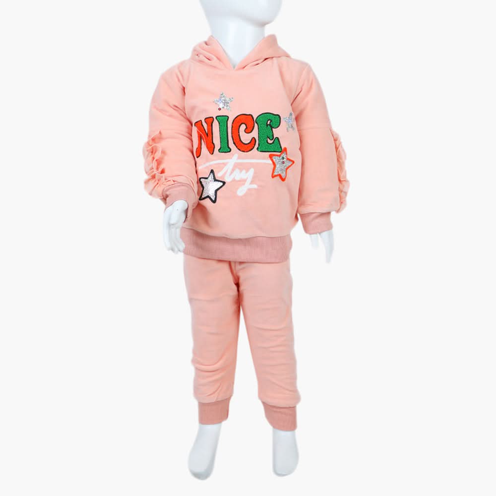 Girls Velour Tracksuit - Peach, Girls Suits, Chase Value, Chase Value