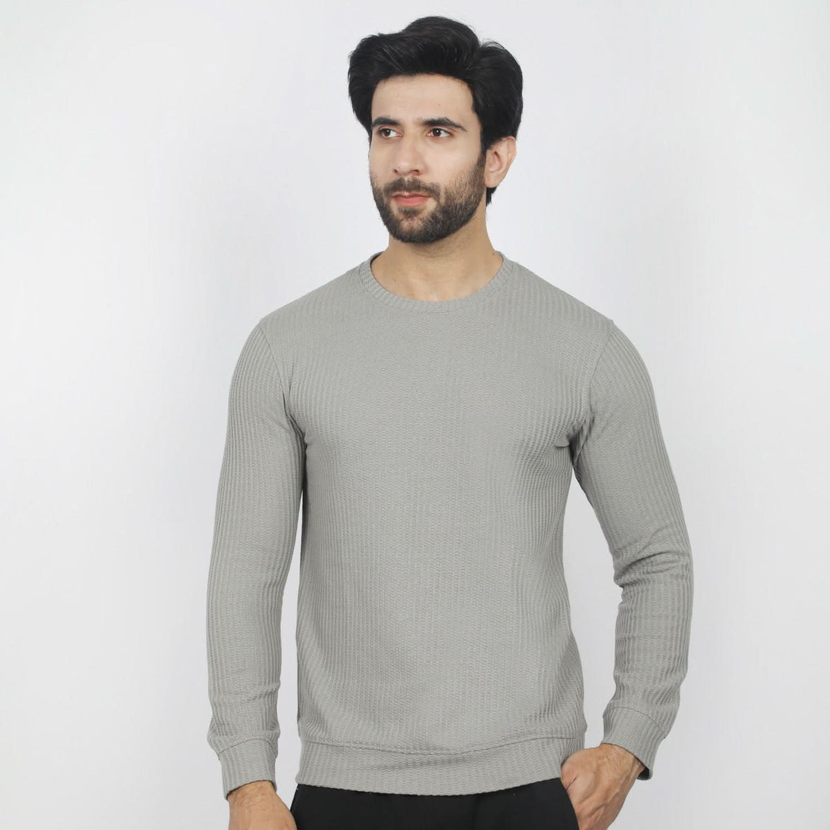 Men's Full Sleeves Round Neck T-Shirt - Grey, Men's T-Shirts & Polos, Chase Value, Chase Value