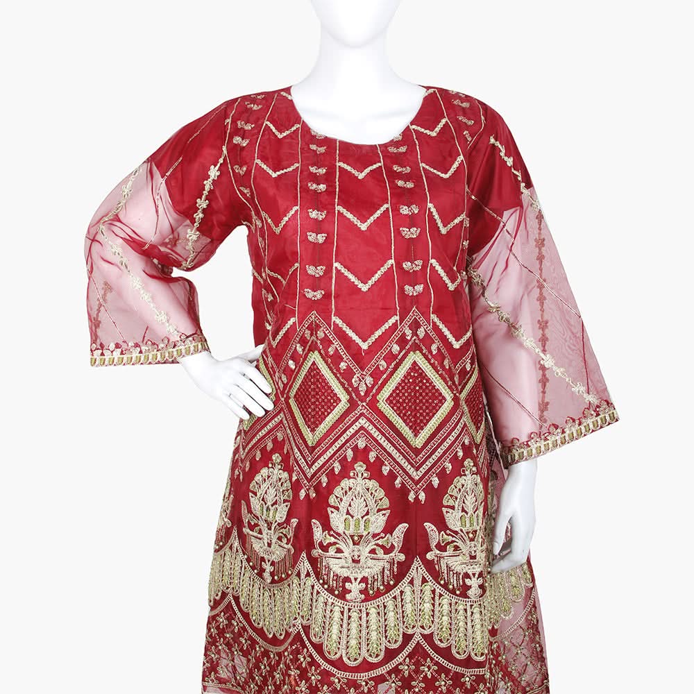 Women's Fancy 3Pcs Suit - Maroon, Women Shalwar Suits, Chase Value, Chase Value