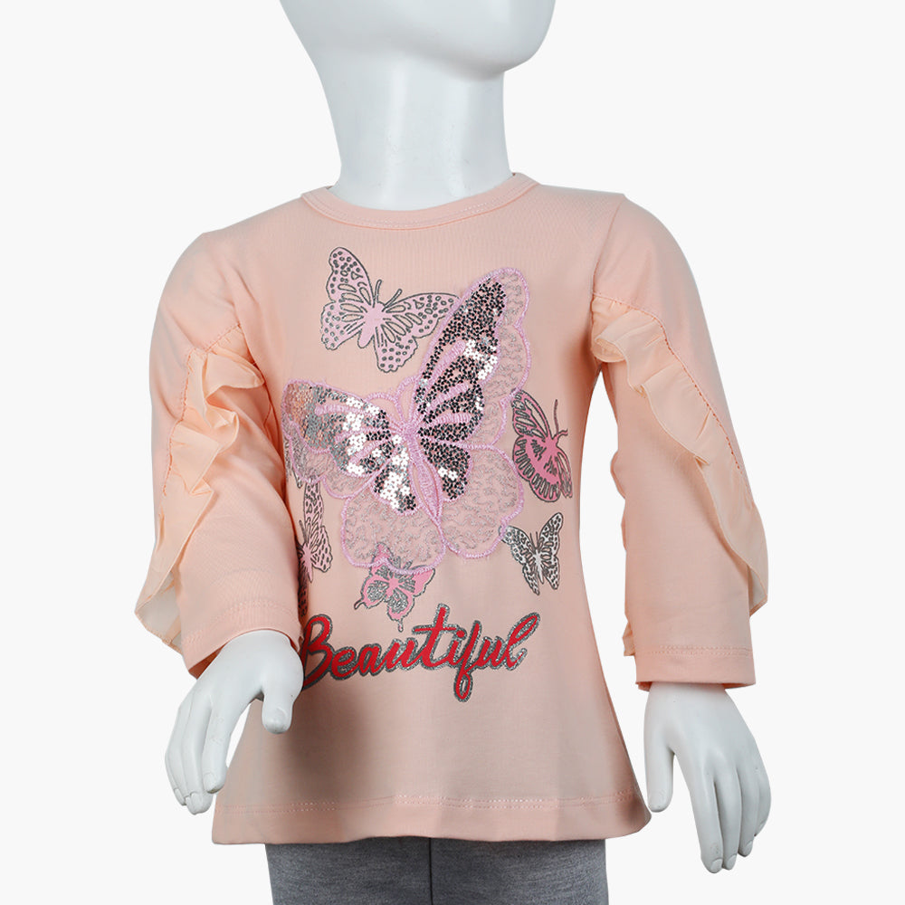 Girls Full Sleeves T-Shirt -  Peach, Girls T-Shirts, Chase Value, Chase Value