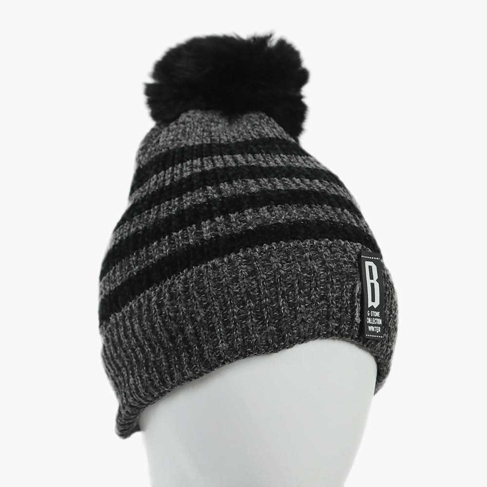 Women's Woolen Striper Cap - Grey, Women Hats & Caps, Chase Value, Chase Value
