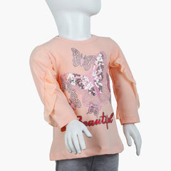 Girls Full Sleeves T-Shirt -  Peach, Girls T-Shirts, Chase Value, Chase Value