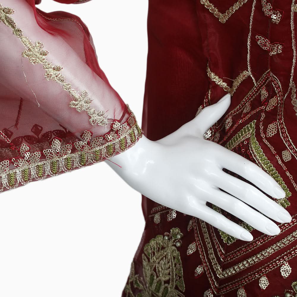 Women's Fancy 3Pcs Suit - Maroon, Women Shalwar Suits, Chase Value, Chase Value