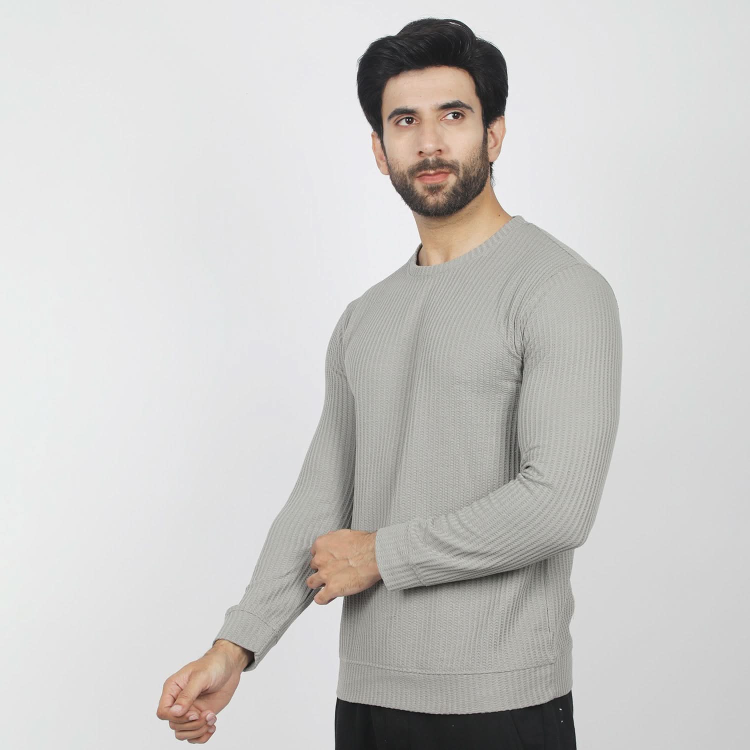 Men's Full Sleeves Round Neck T-Shirt - Grey, Men's T-Shirts & Polos, Chase Value, Chase Value