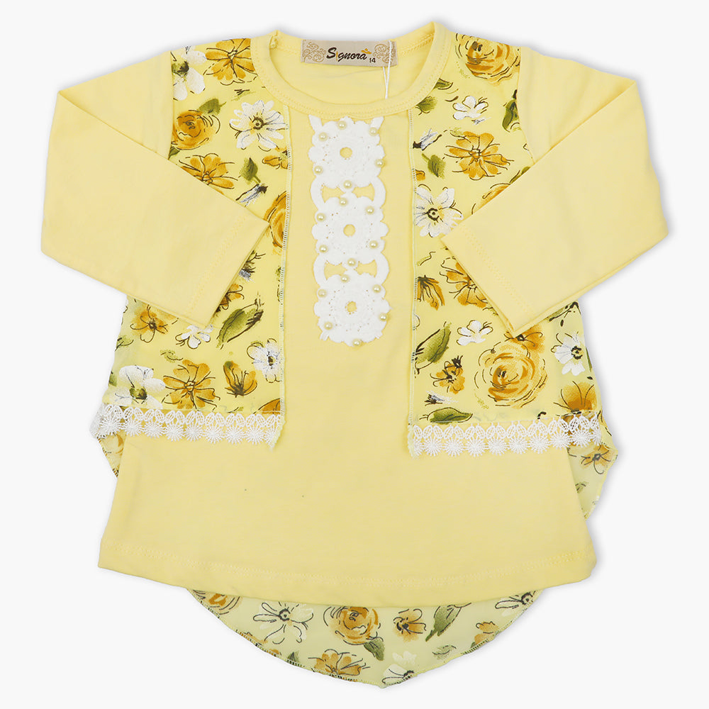 Girls Full Sleeves T-Shirt -  Yellow, Girls T-Shirts, Chase Value, Chase Value
