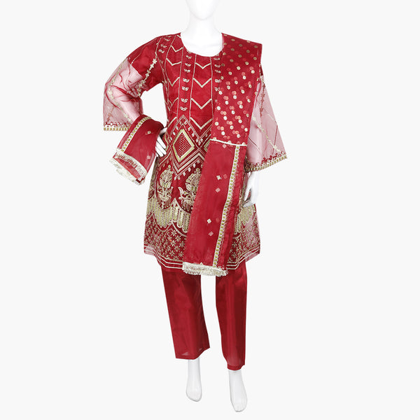 Women's Fancy 3Pcs Suit - Maroon, Women Shalwar Suits, Chase Value, Chase Value