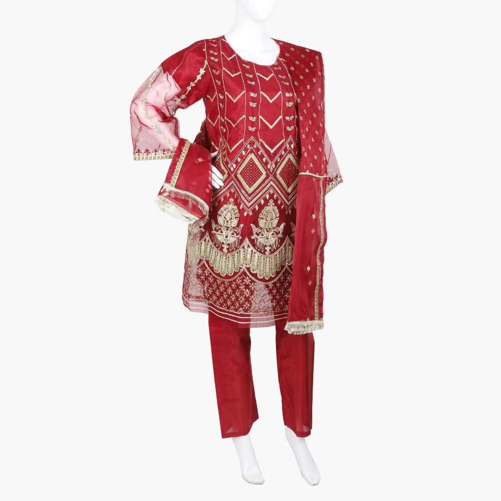 Women's Fancy 3Pcs Suit - Maroon, Women Shalwar Suits, Chase Value, Chase Value