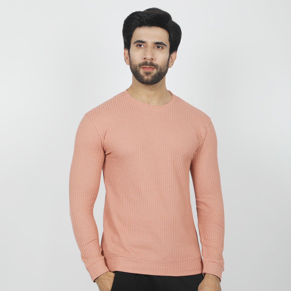 Men's Full Sleeves Round Neck T-Shirt - Peach, Men's T-Shirts & Polos, Chase Value, Chase Value