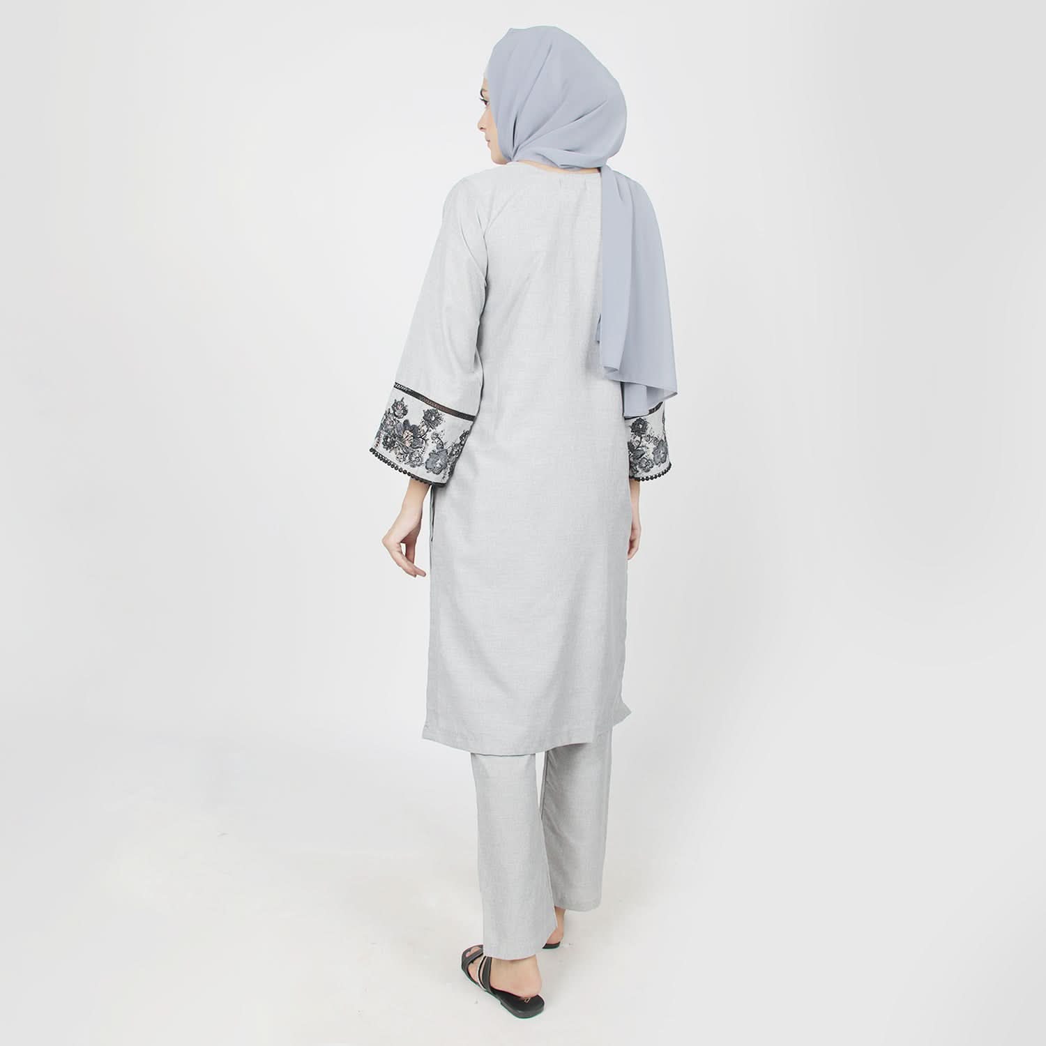 Women's Chambray Emboridered 2pcs Suit - Grey, Women Shalwar Suits, Chase Value, Chase Value