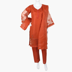Women's  Organza Fancy 03Pcs Suit - Rust, Women Shalwar Suits, Chase Value, Chase Value