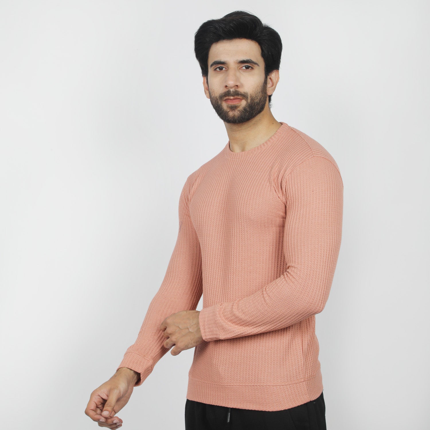 Men's Full Sleeves Round Neck T-Shirt - Peach, Men's T-Shirts & Polos, Chase Value, Chase Value