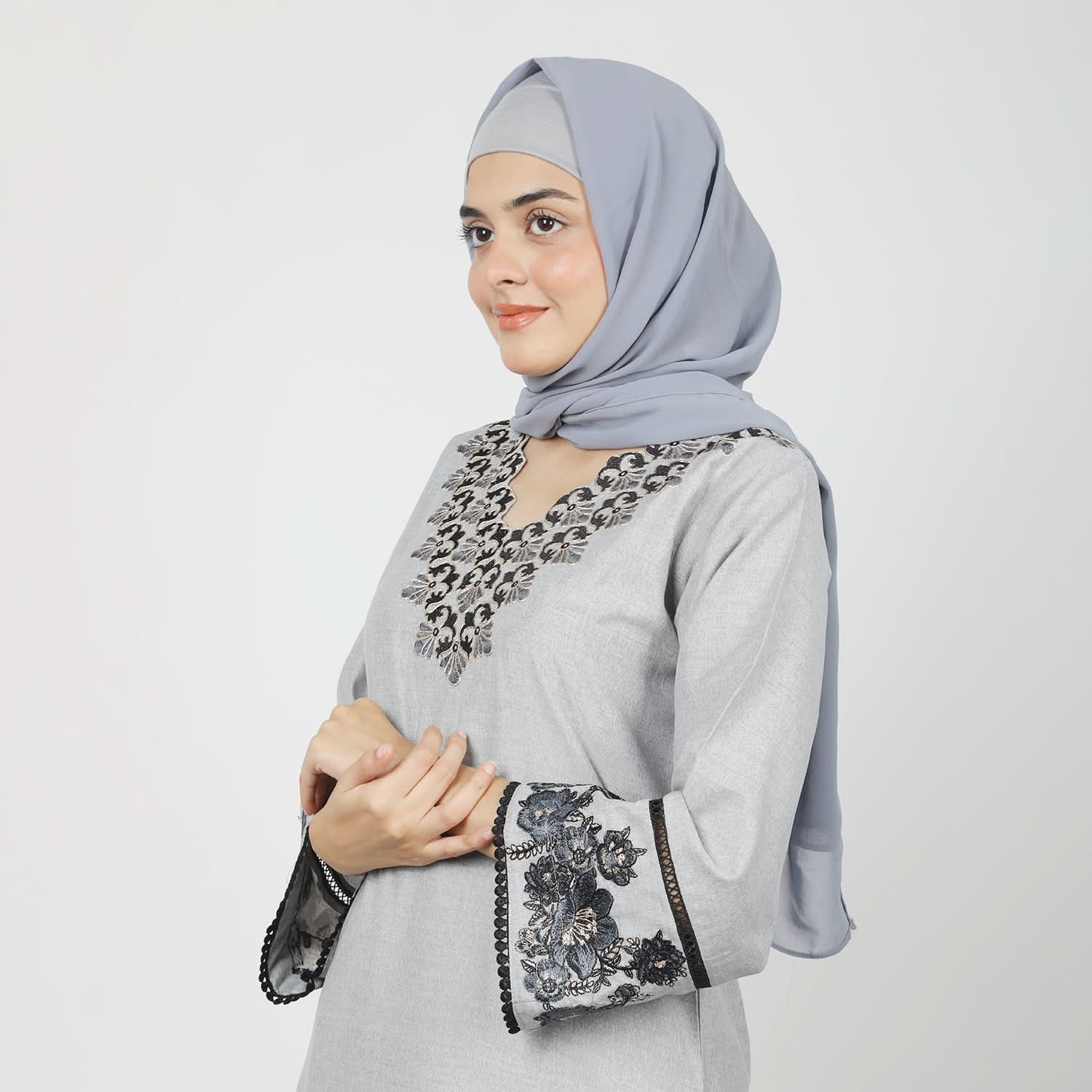 Women's Chambray Emboridered 2pcs Suit - Grey, Women Shalwar Suits, Chase Value, Chase Value