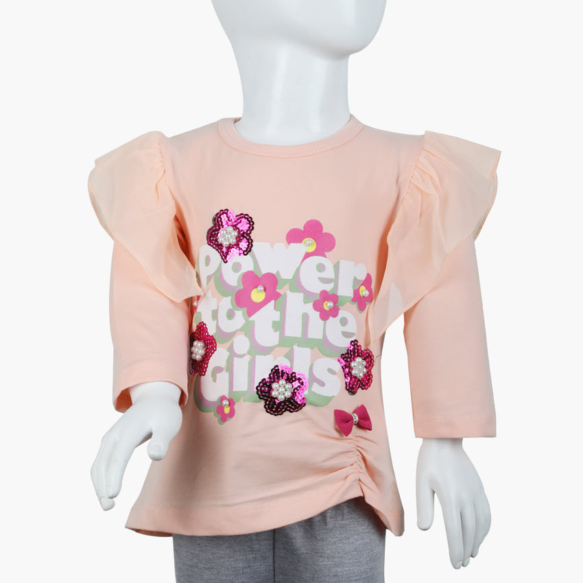 Girls Full Sleeves T-Shirt -  Peach, Girls T-Shirts, Chase Value, Chase Value