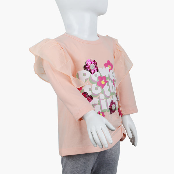 Girls Full Sleeves T-Shirt -  Peach, Girls T-Shirts, Chase Value, Chase Value