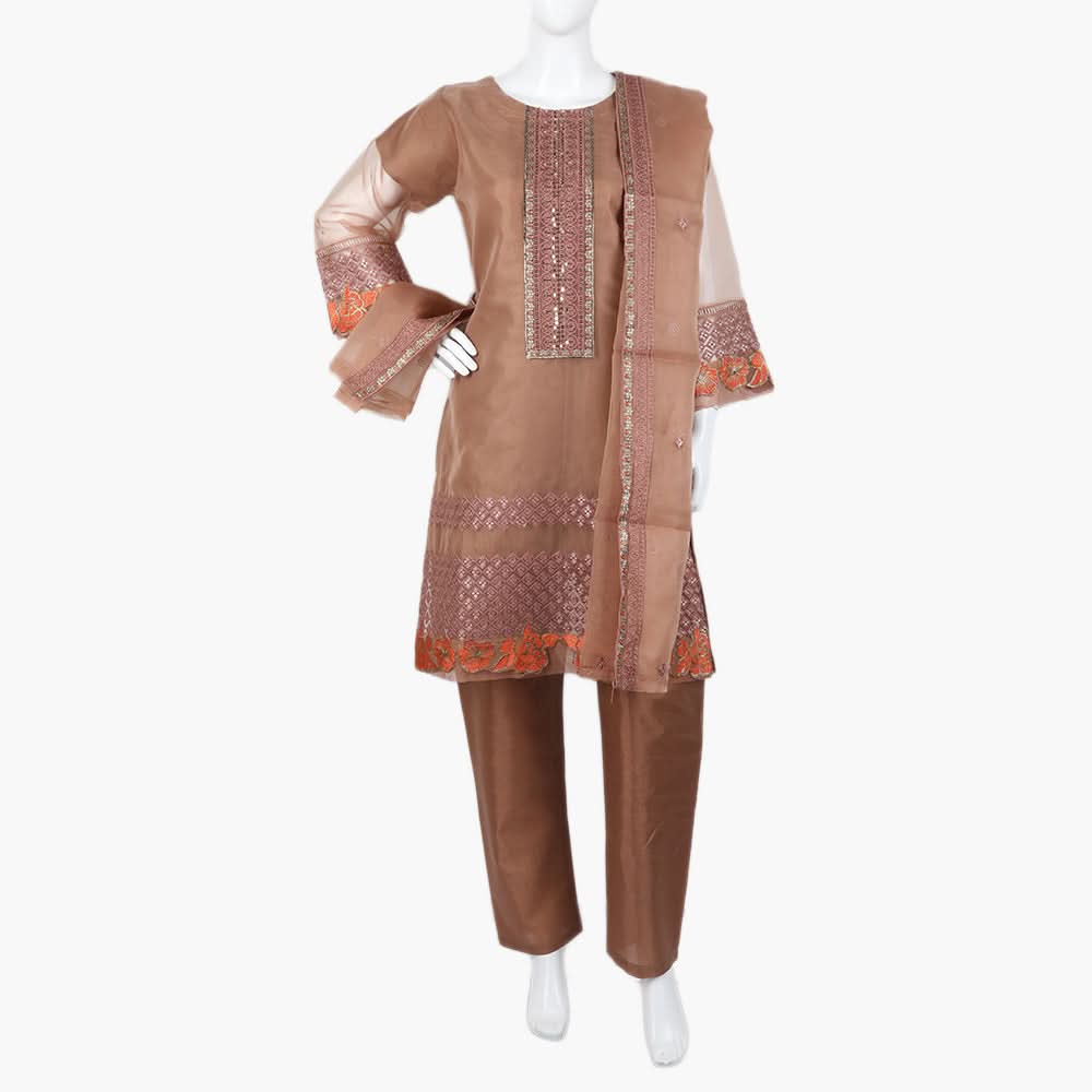 Women's  Organza Fancy 03Pcs Suit - Peach, Women Shalwar Suits, Chase Value, Chase Value