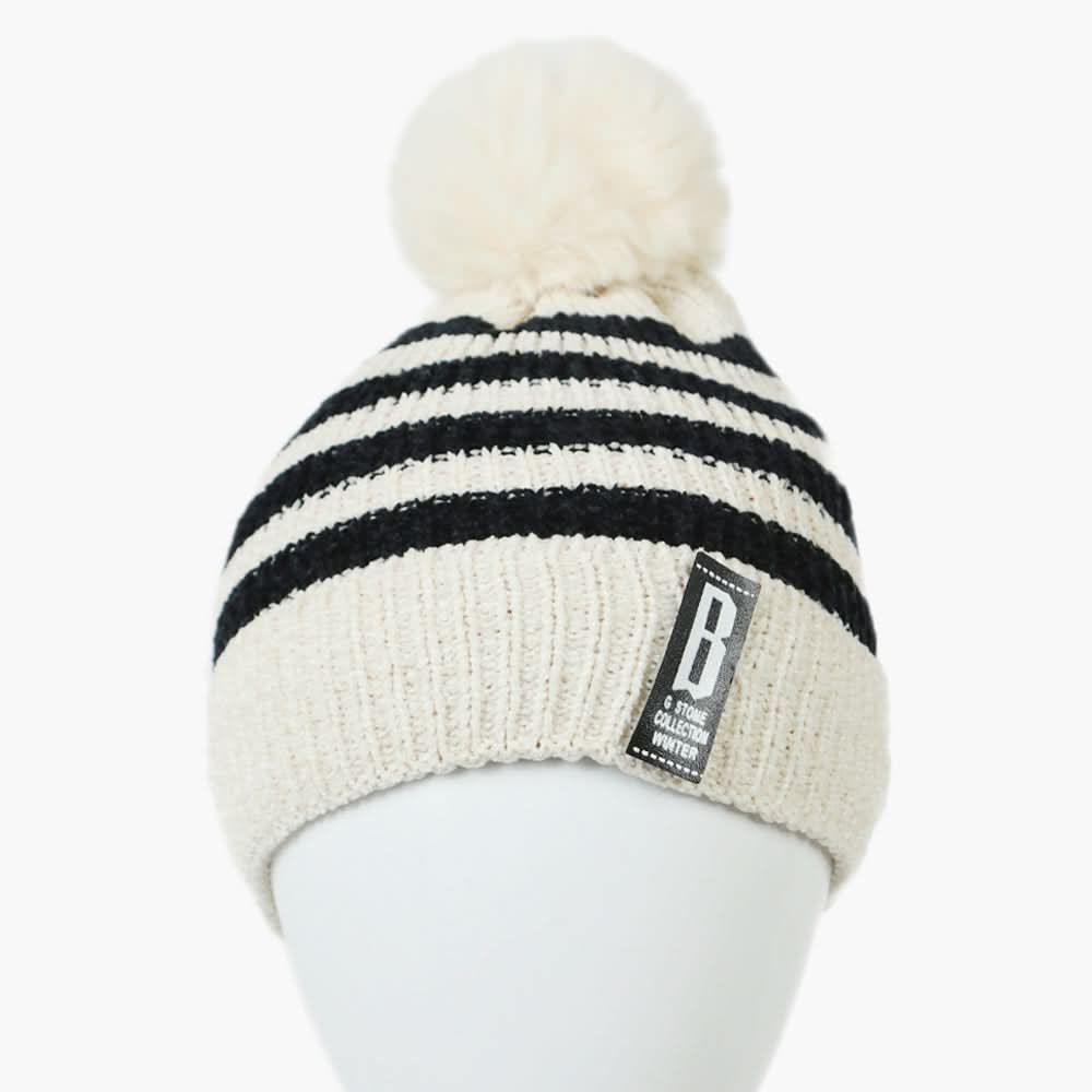 Women's Woolen Striper Cap - Cream, Women Hats & Caps, Chase Value, Chase Value
