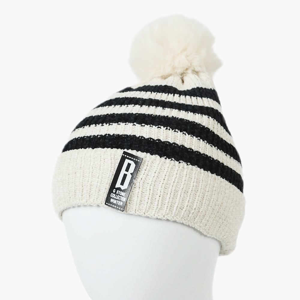 Women's Woolen Striper Cap - Cream, Women Hats & Caps, Chase Value, Chase Value