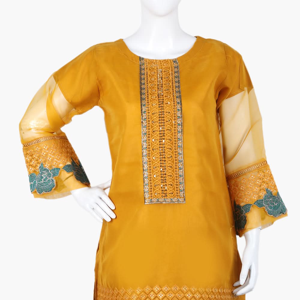 Women's  Organza Fancy 03Pcs Suit - Mustard, Women Shalwar Suits, Chase Value, Chase Value