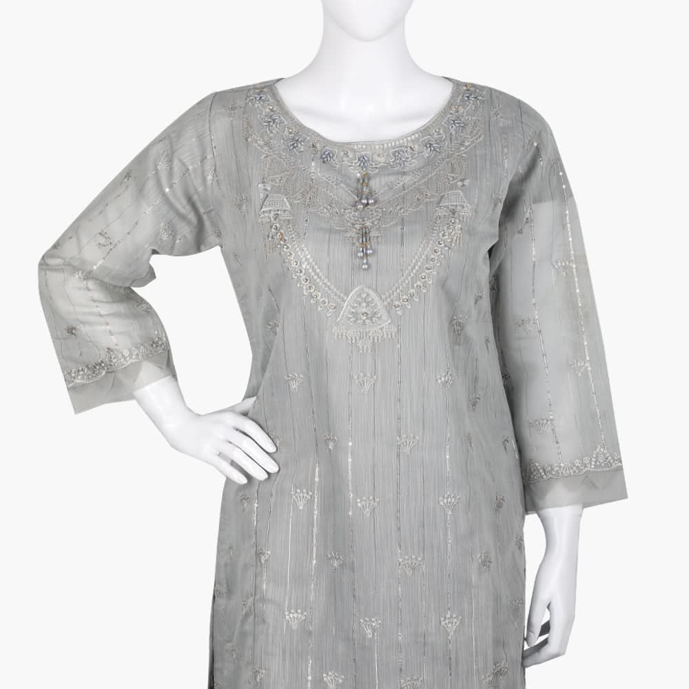 Women's Fancy 3Pcs Suit - Grey, Women Shalwar Suits, Chase Value, Chase Value