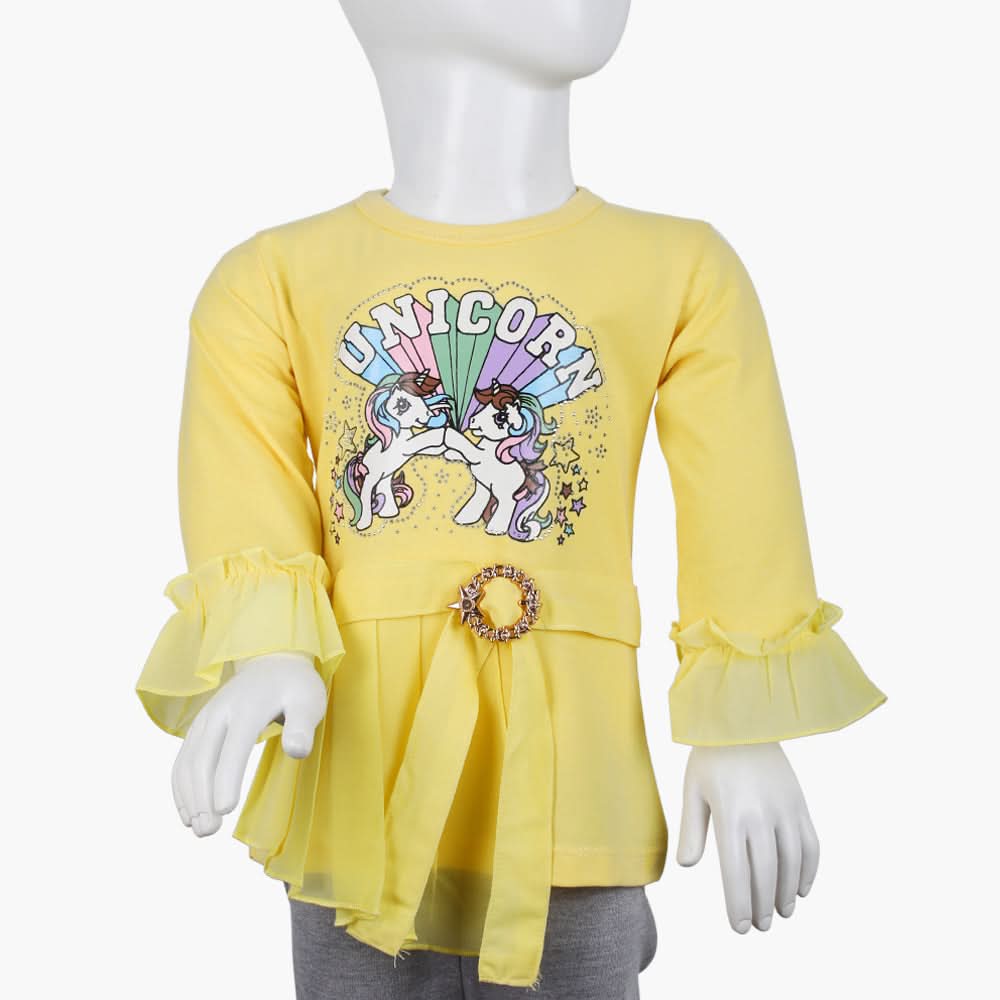 Girls Full Sleeves T-Shirt -  Yellow, Girls T-Shirts, Chase Value, Chase Value