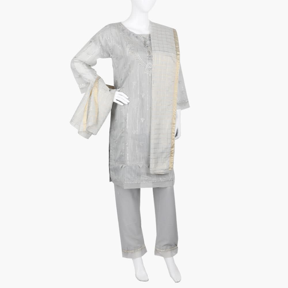 Women's Fancy 3Pcs Suit - Grey, Women Shalwar Suits, Chase Value, Chase Value