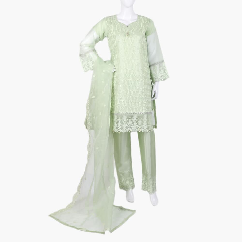 Women's  Organza Fancy 03Pcs Suit - Light Green, Women Shalwar Suits, Chase Value, Chase Value