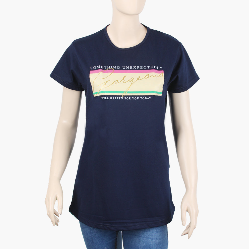 Women's Half Sleeves T-Shirt - Navy Blue, Women T-Shirts & Tops, Chase Value, Chase Value