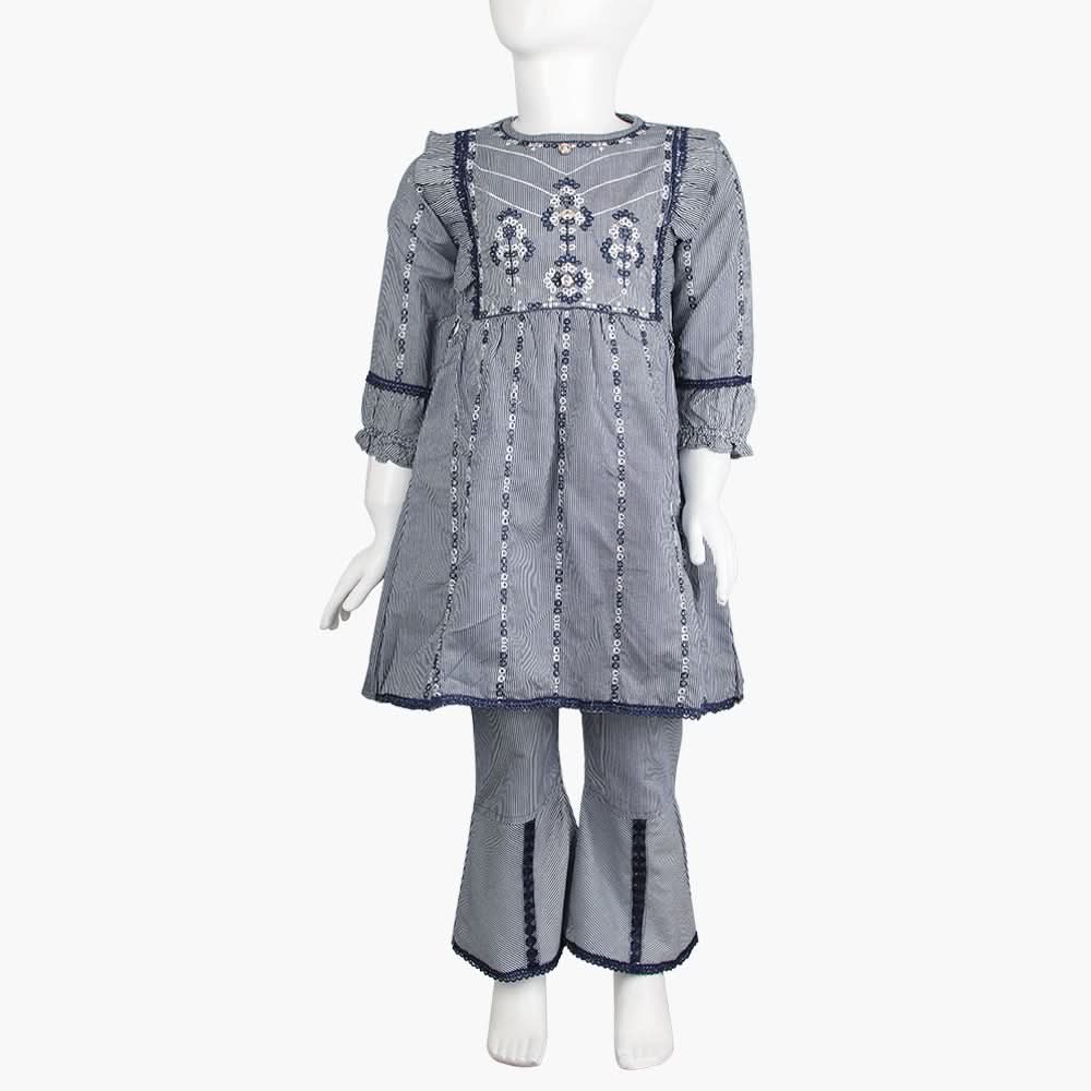 Girls Embroidered Shalwar Suit - Dark Blue, Girls Shalwar Kameez, Chase Value, Chase Value