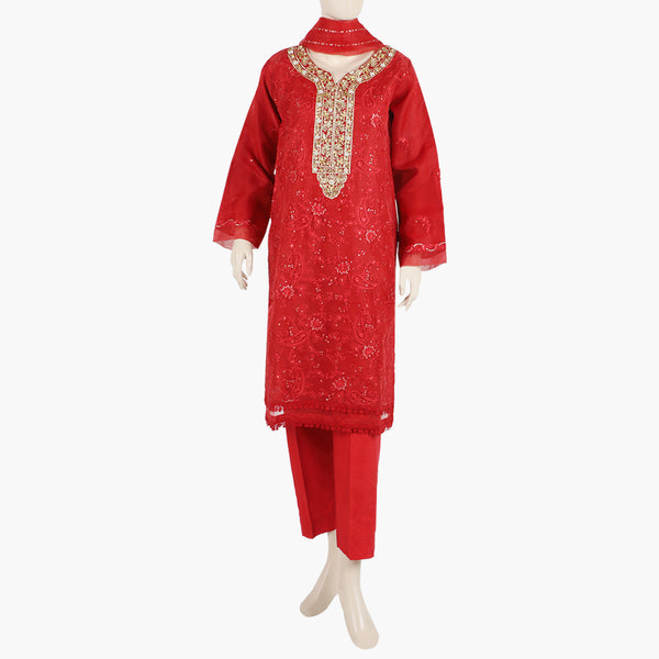 Women's Stitched 3Pcs Suit - Red, Women Shalwar Suits, Chase Value, Chase Value