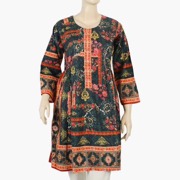 Women's Digital Printed Khaddar Stitched Frock - Multi Color, Women Ready Kurtis, Chase Value, Chase Value