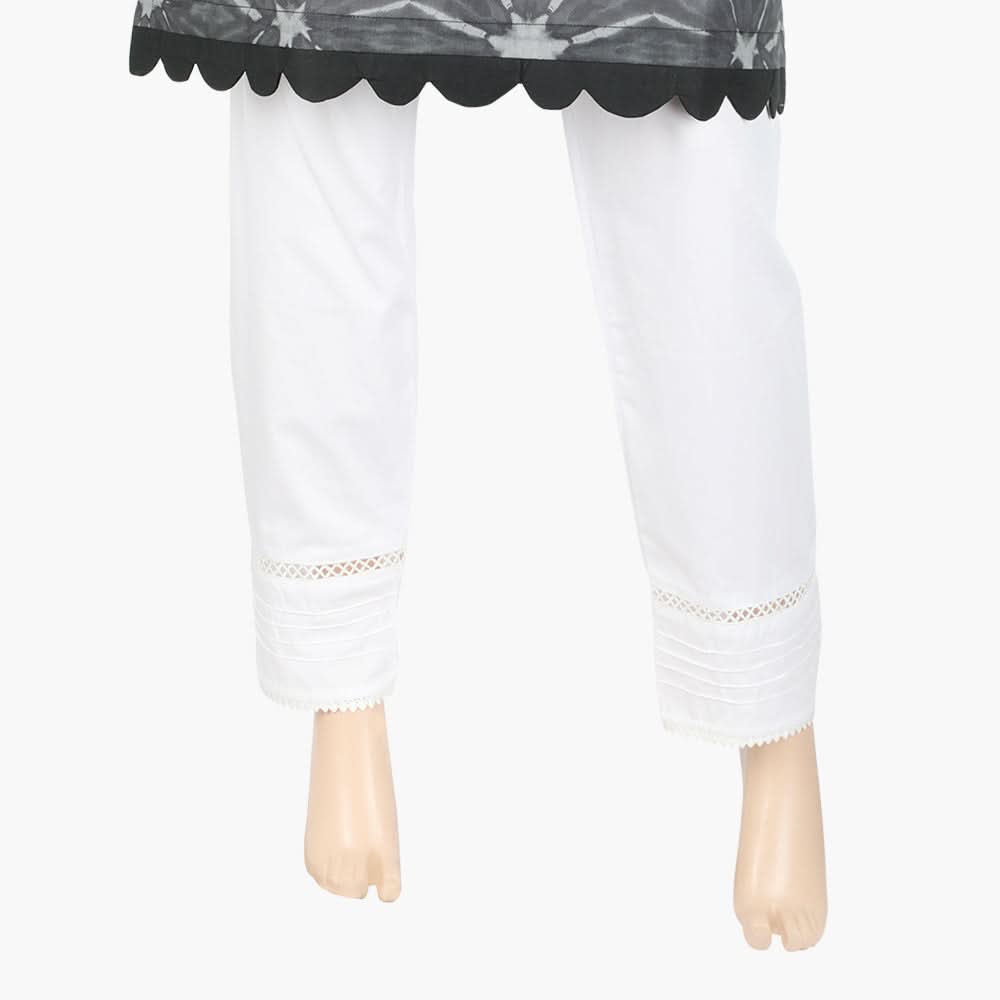 Women's Pintuck Trouser With Lace - White, Women Pants & Tights, Chase Value, Chase Value
