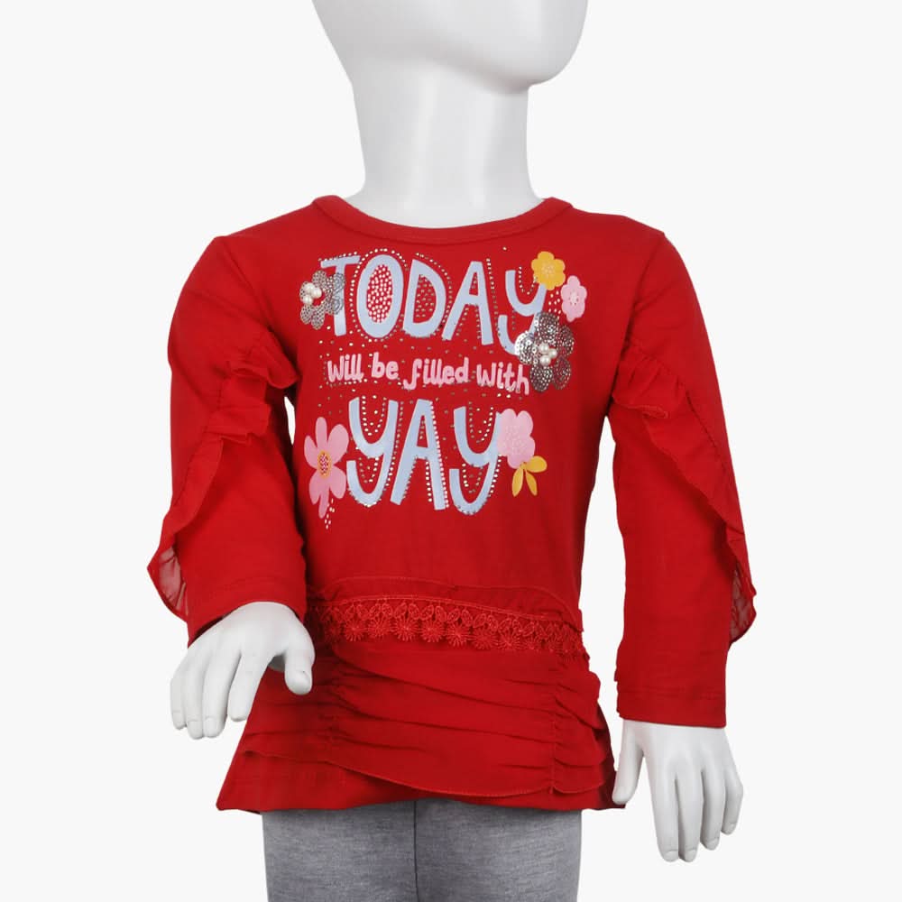 Girls Full Sleeves T-Shirt -  Red, Girls T-Shirts, Chase Value, Chase Value