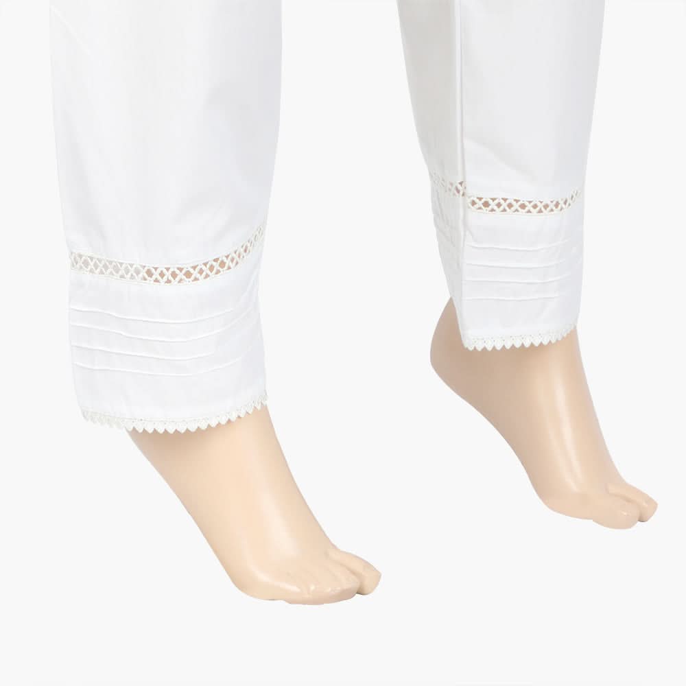 Women's Pintuck Trouser With Lace - White, Women Pants & Tights, Chase Value, Chase Value