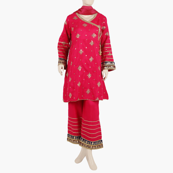 Women's Stitched Frock 3Pcs - Pink, Women Shalwar Suits, Chase Value, Chase Value