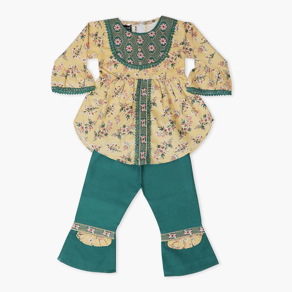Girls Embroidered Shalwar Suit - Skin, Girls Shalwar Kameez, Chase Value, Chase Value
