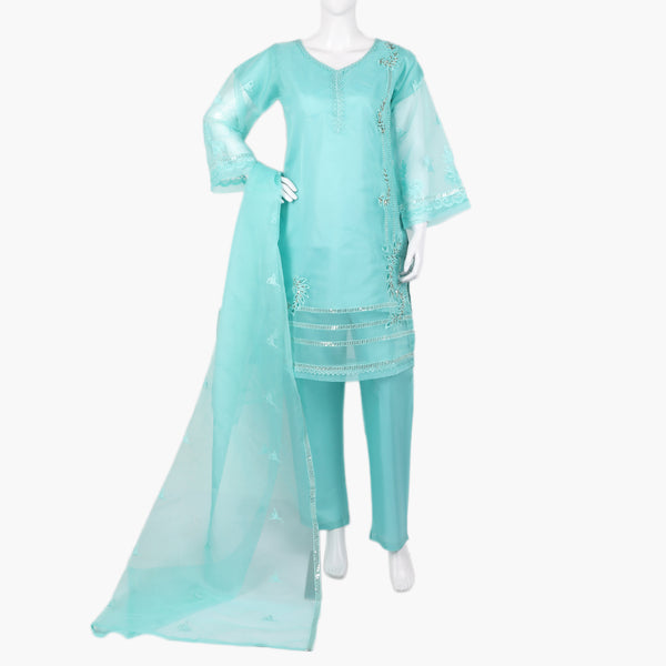 Women's  Organza Fancy 03Pcs Suit - Sea Green, Women Shalwar Suits, Chase Value, Chase Value