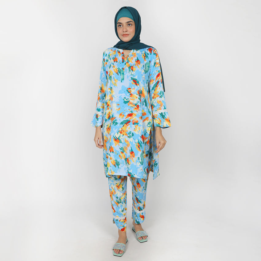 Women's Printed Co-Ord Set - Sky Blue