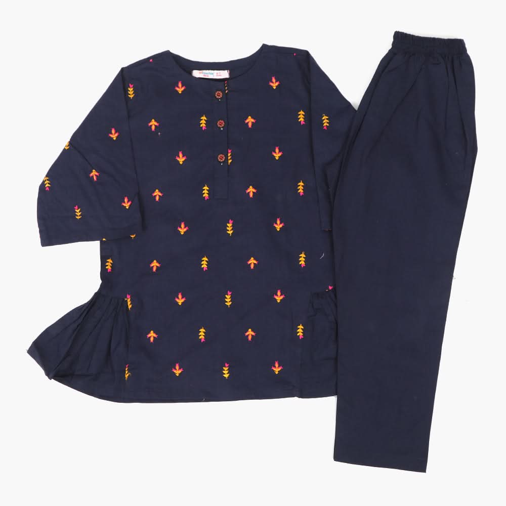 Girls Embroidered Shalwar Suit - Navy Blue, Girls Shalwar Kameez, Chase Value, Chase Value