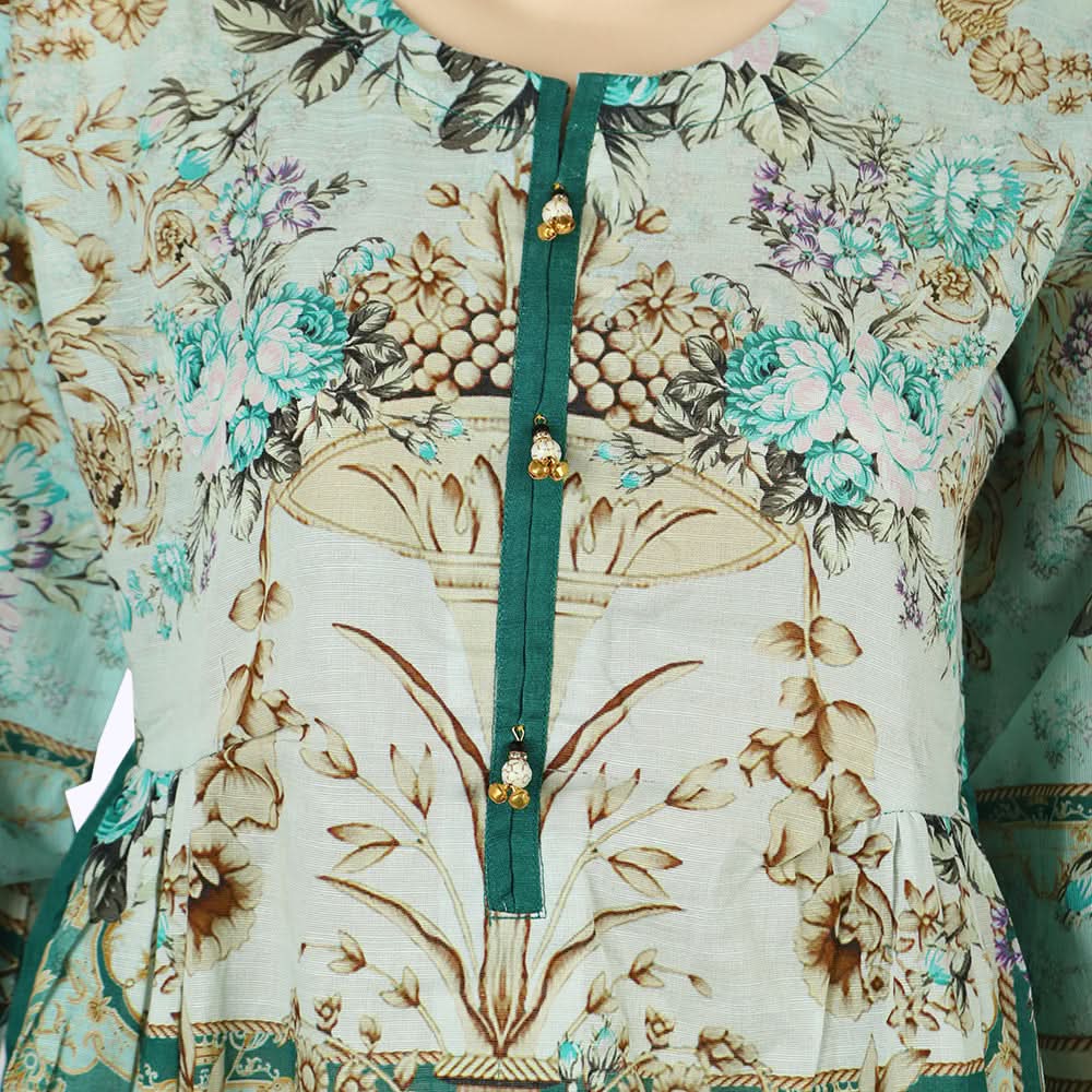 Women's Digital Printed Khaddar Stitched Frock - Multi Color, Women Ready Kurtis, Chase Value, Chase Value