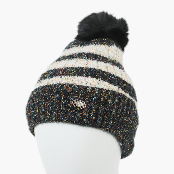 Women's Woolen Striper Cap - Black, Women Hats & Caps, Chase Value, Chase Value