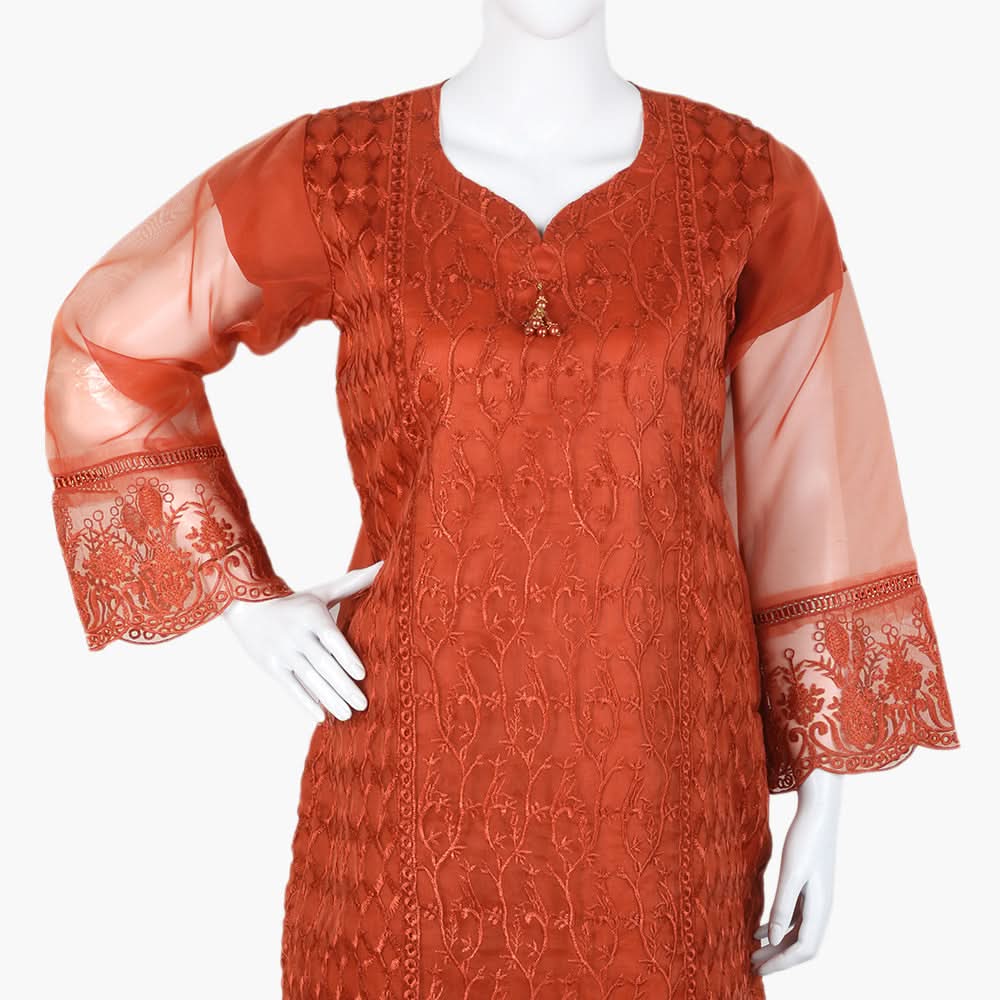 Women's  Organza Fancy 03Pcs Suit - Rust, Women Shalwar Suits, Chase Value, Chase Value