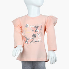 Girls Full Sleeves T-Shirt -  Peach, Girls T-Shirts, Chase Value, Chase Value