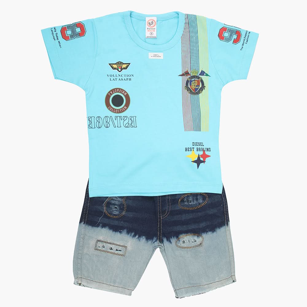 Boys Half Sleeves Suit - Sky Blue, Boys Sets & Suits, Chase Value, Chase Value