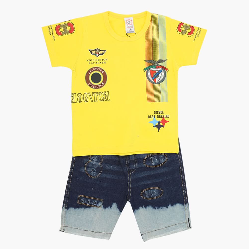 Boys Half Sleeves Suit - Yellow, Boys Sets & Suits, Chase Value, Chase Value
